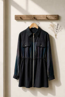 Ensemble deux pièces bleu nuit femme avec veste zippée et pantalon