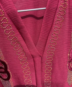 Alternative view of Abaya bordeaux femme élégante avec strass dorés